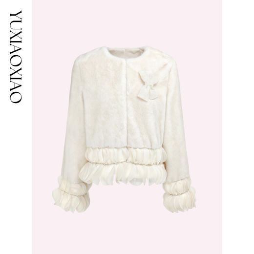 余潇潇【雪国之约】下摆袖口荷叶边圆领外套配可拆卸珍珠蝴蝶结胸针 商品图4