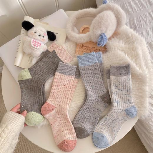 超值19.9四双！【云感舒适不紧绷❗️简约时尚高级感】秋冬韩版ins潮点子纱中筒袜灰蓝奶盐堆堆袜撞色拼接加厚保暖长袜。jb 商品图3