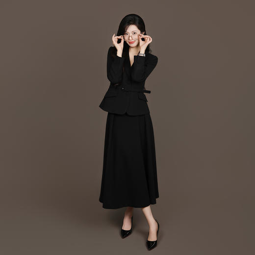 法小曼*子珍专款/通勤风黑色毛呢西装套装女修身收腰呢子职业套裙气质秋冬款 商品图1