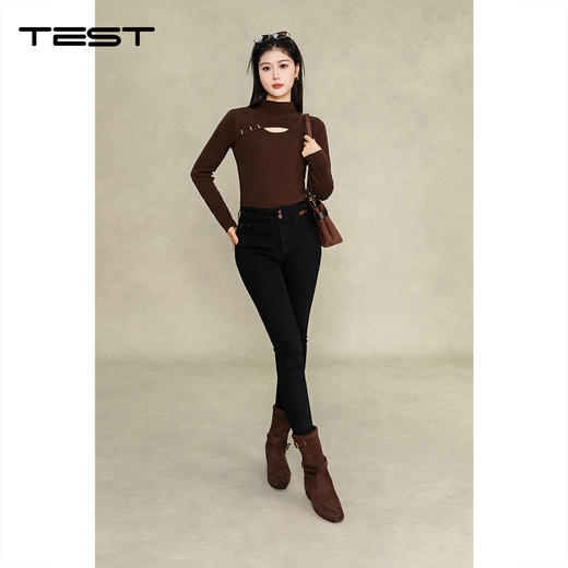 冬上新通勤质感黑紧身高腰牛仔裤3254077 商品图1