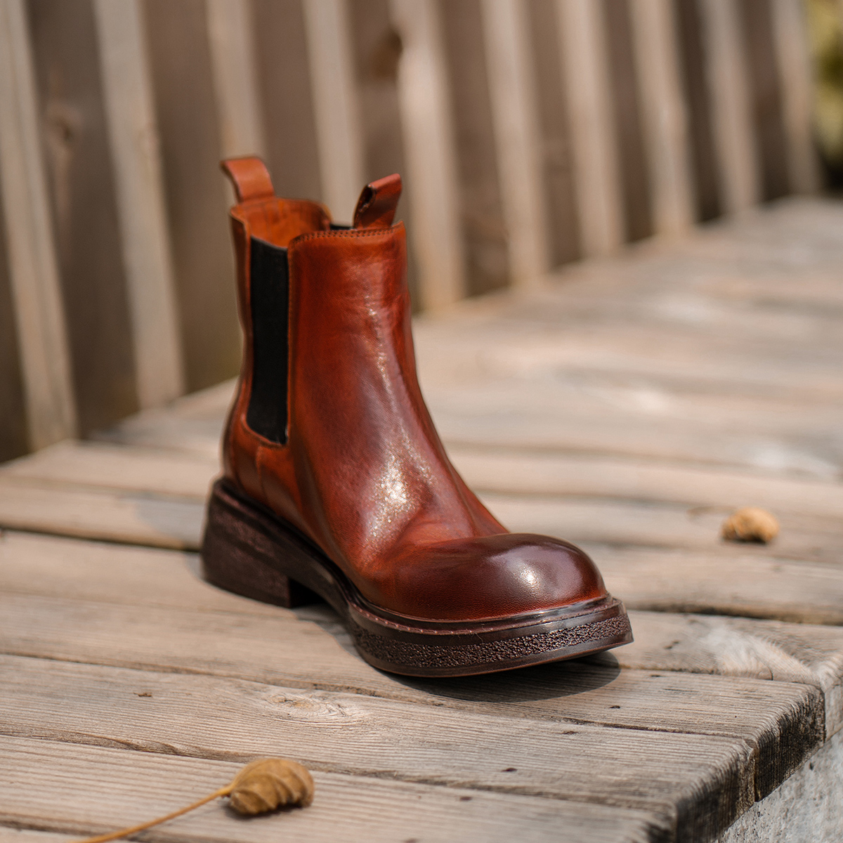 【阿么古纹马皮鞋】英伦风粗跟切尔西靴秋冬撞色拼接百搭短靴3.5CM