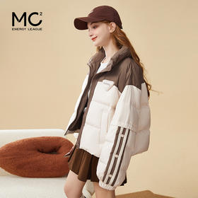 mc2撞色织带短款羽绒服女2023新款冬装立领美式复古运动风面包服