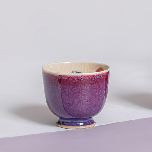 问鼎钧瓷梦鼎鹅黄青花精工款紫烟杯(桃实) 商品图0