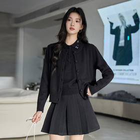 奢姿大码女装2025冬季新款花朵装饰翻领针织开衫胖妹妹背心套装9654953814