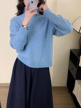 DJ貉羊绒中领编花毛衣5809