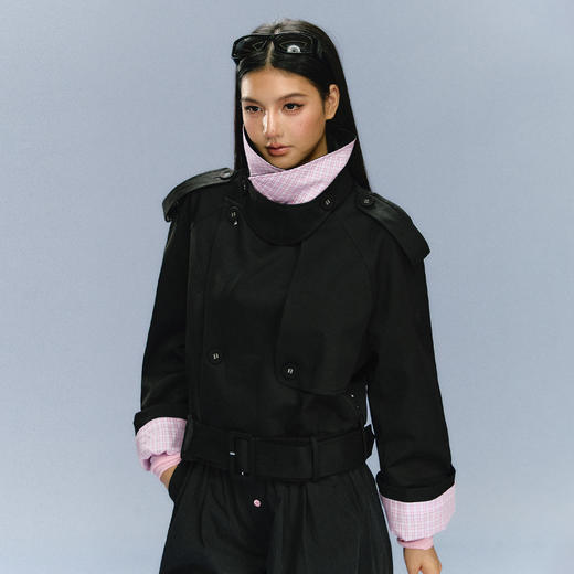 Ariseism 美式复古设计感撞色拼接短外套女秋冬新款修身上衣 商品图0