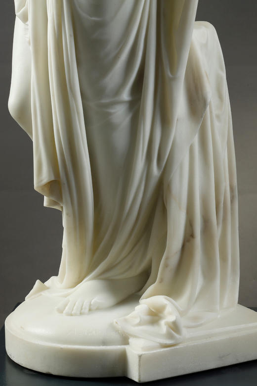 独角鹿西洋古董19世纪法国雕塑名家Albert Ernest Carrier Belleuse签名创作人物主题大理石雕塑作品《持镜女子》 商品图12