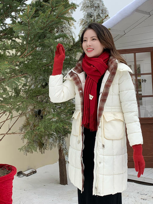 【百图lulu定制】【预售7天发】【爱尔兰棉服】格子拼接  收腰 连帽可拆  显瘦棉服 商品图0