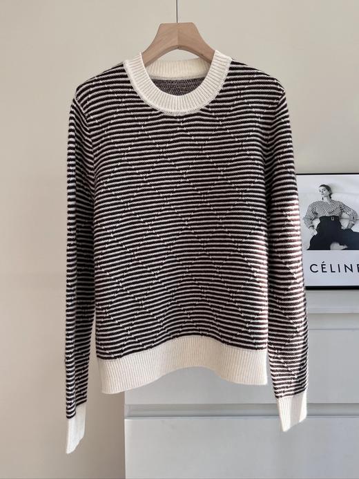 秋冬新款❗️【经典复古条纹圆领针织厚款长袖毛衣】甄选100%绵羊毛，手感柔软细腻有绒感，绵羊毛自带温暖蓬松的触感，贴肤不会扎~无标发货WD 商品图2