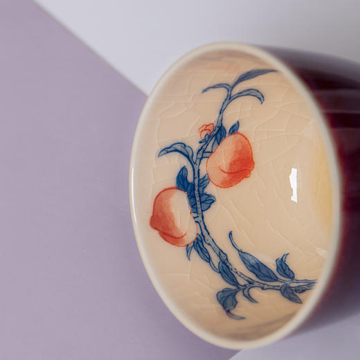 问鼎钧瓷梦鼎鹅黄青花精工款紫烟杯(桃实) 商品图1