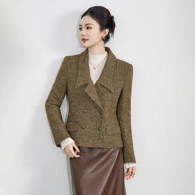 「高货wl」全新升级【铂金会员339/天猫459/差价120】(03220)洛诗琳复古知性细纹毛呢外套2025秋冬气质羊毛混纺厚外套