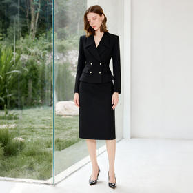 IWY/双排扣黑色西装套装女职业装通勤两件套气质工作服WCS102
