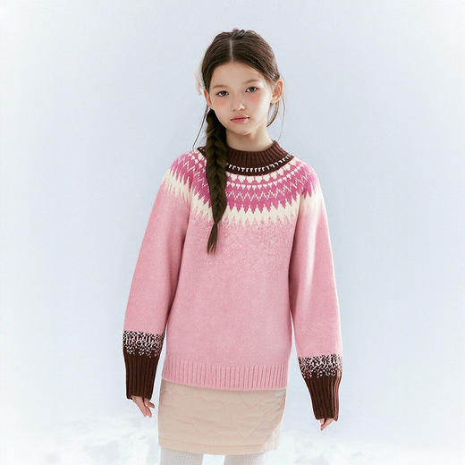 笛莎童装女童毛衫冬季新款儿童撞色提花套头针织衫 商品图2