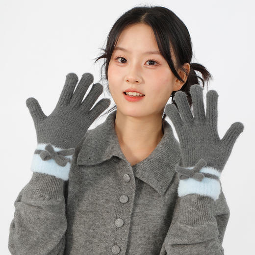 蝴蝶结针织女五指手套纪念日百货门店同款165295361 商品图2