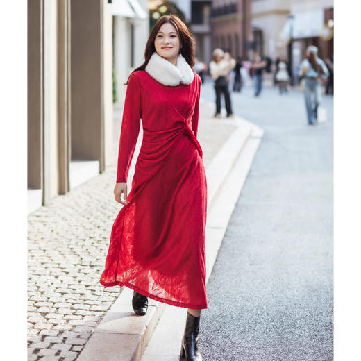 【林栖设计小店】【林栖推荐】（现货）2026早春复古羊毛蕾丝针织连衣裙拼桑蚕丝飞片N1961289 商品图8