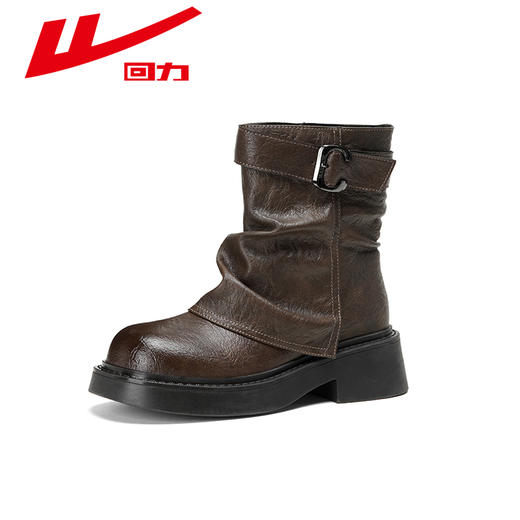 回力马丁鞋女2025新款秋冬季时尚短靴厚底棕色美拉德复古堆堆靴子 商品图4