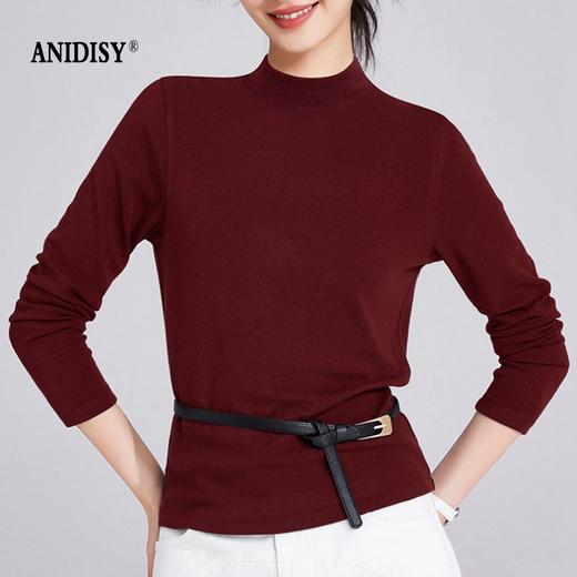  天丝羊毛半高领/圆领 长袖修身套头T恤 商品图0