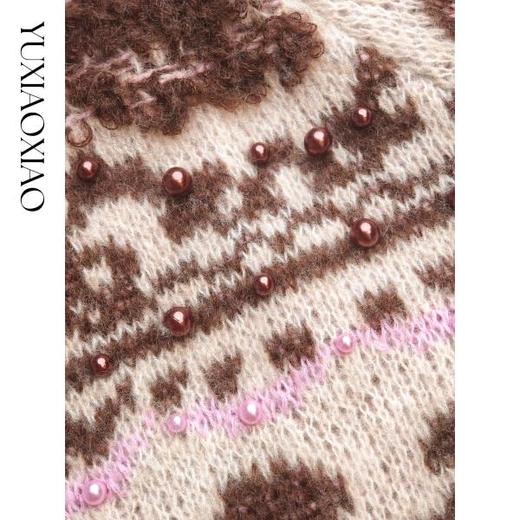 余潇潇【棕糖咖啡馆】含绵羊毛马海毛混纺手工钉珠花边圆领毛衣开衫 商品图2