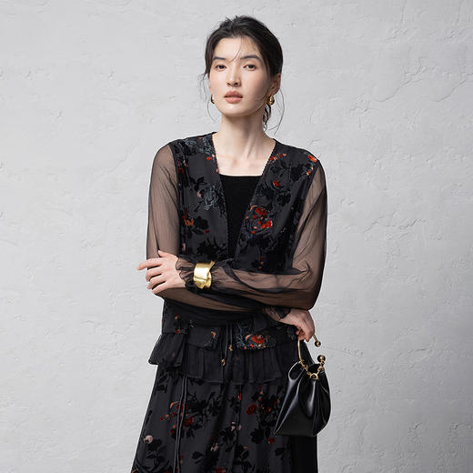 【林栖设计小店】真丝衫植绒提花设计感新中式宽松2026早春新款开衫上衣女1961124 商品图4