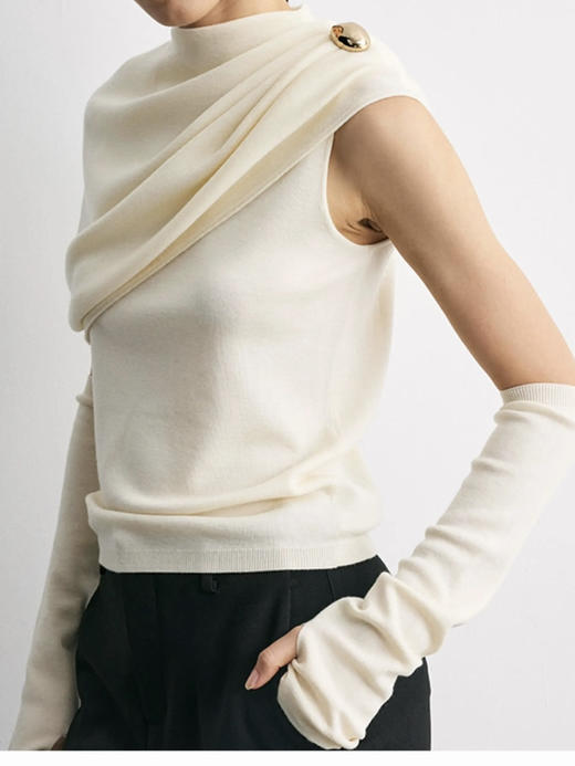 YANYI CHANG｜91910941 可脱卸袖子披肩式 套头毛衫 [ 雅白 ] 商品图6