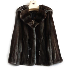 【95新】YINGDAK应大棕色Sagamink水貂毛连帽大衣外套165/88A。衣长70/肩宽40/胸围100（尺码均为人工测量）女士 031125TJ21