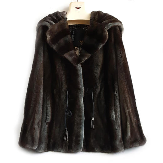 【95新】YINGDAK应大棕色Sagamink水貂毛连帽大衣外套165/88A。衣长70/肩宽40/胸围100（尺码均为人工测量）女士 031125TJ21 商品图0