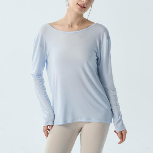 跃牌【海听系列】莱赛尔运动长袖后背镂空薄款设计感交叉T恤上衣女XC108 商品图3