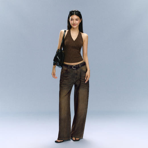 Ariseism 美式复古设计感做旧洗水牛仔裤女秋冬新款长裤子 商品图3