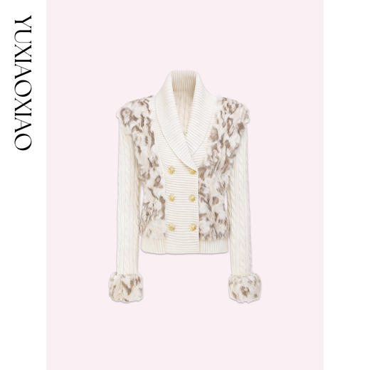 余潇潇【半熟恋人】气质金属双排扣拼接豹纹纹理环保毛V领毛衣 商品图4