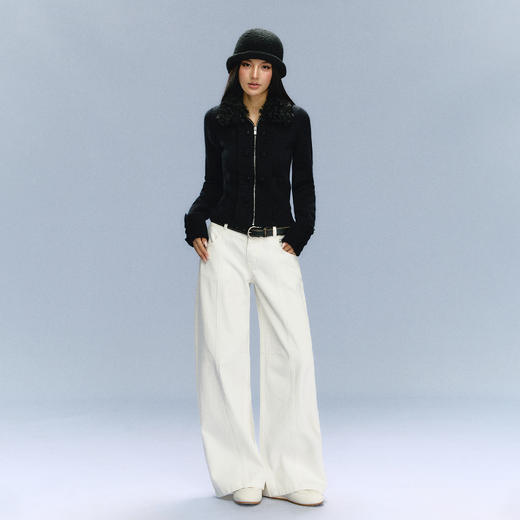 Ariseism 美式复古可拆卸毛领拉链毛衣女秋季新款修身针织上衣 商品图2