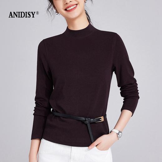  天丝羊毛半高领/圆领 长袖修身套头T恤 商品图1