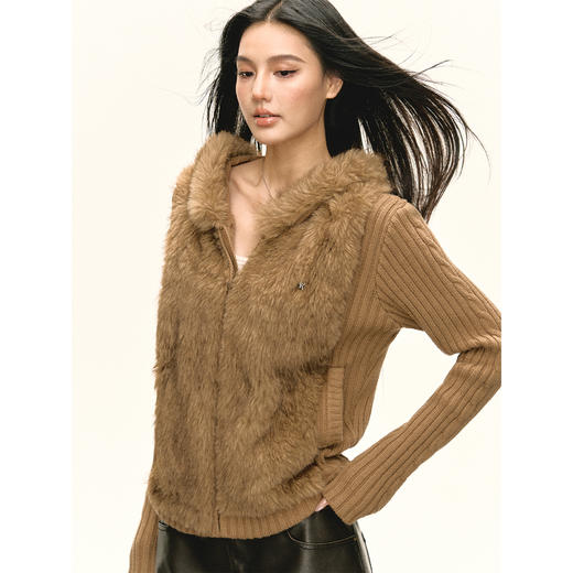 Ariseism 美式复古设计感环保皮草毛衣外套女秋冬新款修身上衣 商品图2