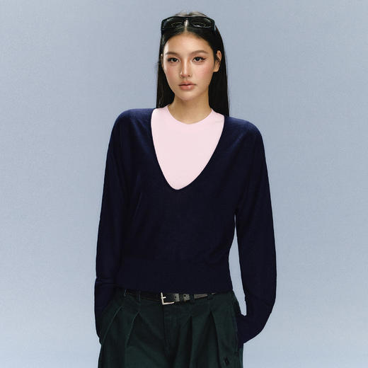 Ariseism 美式复古设计感长袖针织衫女秋冬新款毛衣内搭上衣 商品图3