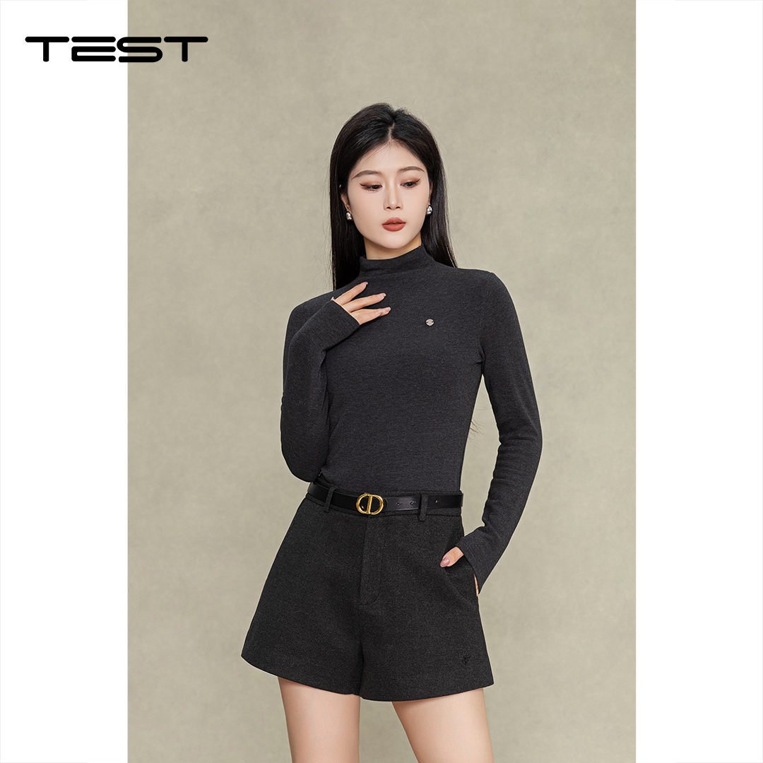 冬上新简约质感黑毛呢高腰短裤3254073