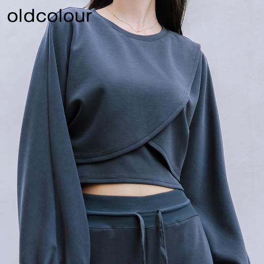 oldcolour欧珂春秋季纯色短款简约休闲长袖T恤女BQ330202A3 商品图3