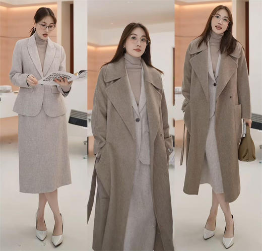剩L 米思阳冬季新款简约高端100%羊毛双面呢毛呢大衣长款外套女厚1227 商品图1