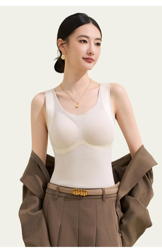【多妈团购 莱赛尔/石墨烯艾草保暖背心】告别臃肿，Bra+背心 一件就够了~ 免穿文胸 修身保暖 柔软保暖，轻暖锁温，自带胸垫 固定不跑杯，吸湿面料，轻薄暖-连横 商品图7