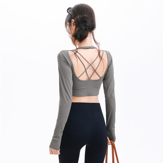 跃牌【海听系列】秋季瑜伽长袖运动服女带胸垫跑步健身上衣交叉美背XC105 商品图1