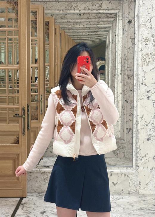 蒙口 25秋冬新款 撞色菱格纹羽绒马甲(TM) 商品图0