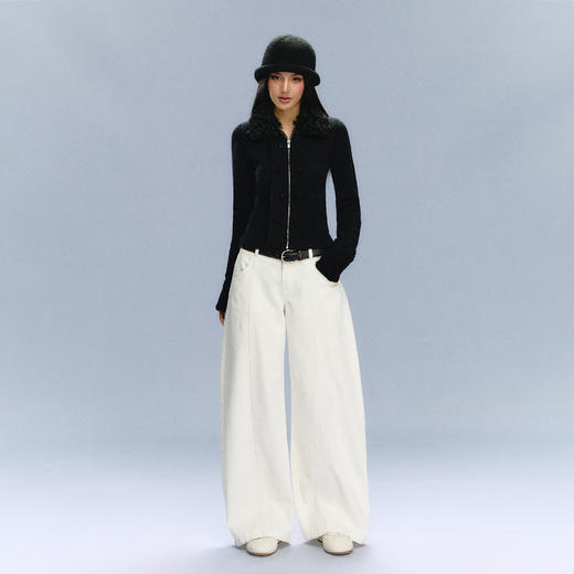 Ariseism 美式复古可拆卸毛领拉链毛衣女秋季新款修身针织上衣 商品图3