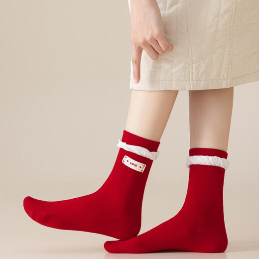 4双礼盒装！2026新年袜本命年大红女袜  超可爱的Kitty猫EGG小熊刺绣+布标蝴蝶结 喜乐元素 商品图5