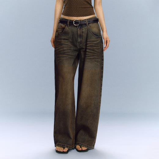 Ariseism 美式复古设计感做旧洗水牛仔裤女秋冬新款长裤子 商品图1