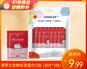 费罗兰衣物去渍湿巾/1份（20片*3包）限用日期：28年8月补单专用
