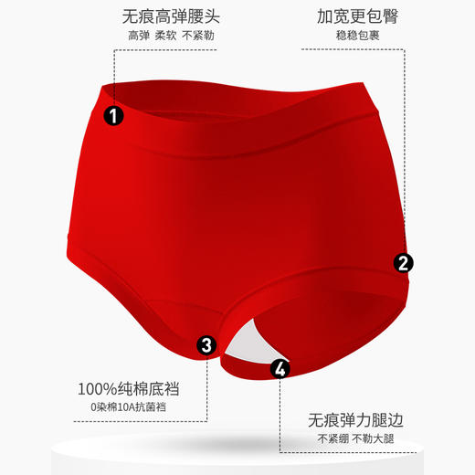 樱姿娜新年红内裤--女款棉小裤89008，3条礼盒装（中国红），纯棉底裆，亲肤柔软细腻 商品图5