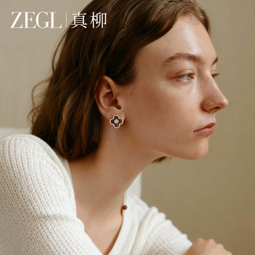 ZEGL真柳四叶草耳钉女轻奢高级新款老钱风耳环精致虎眼石秋冬耳饰 商品图2