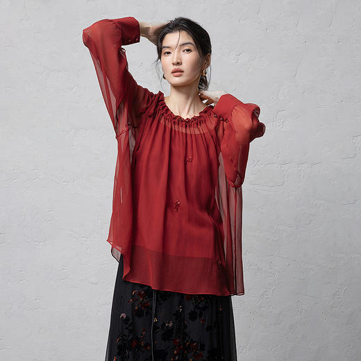 【林栖设计小店】【手工钉珠】桑蚕丝衬衫两件套2026早春新款花仙子真丝衫1961079 商品图6