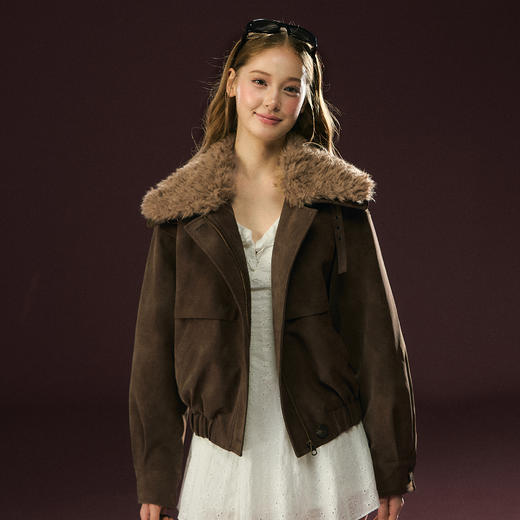 Ariseism 美式复古设计感可拆卸毛领夹棉棉服女秋冬新款外套 商品图0