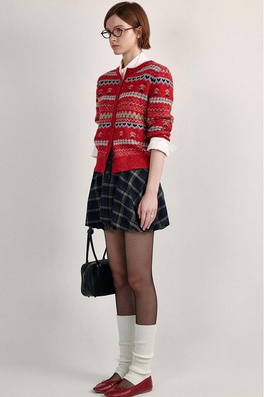 ANSUABEL 费尔岛提花红色休闲针织开衫 21946 商品图3