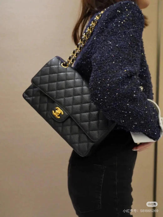 Chanel CF 中号 黑银 荔枝纹牛皮 斜挎包 商品图2