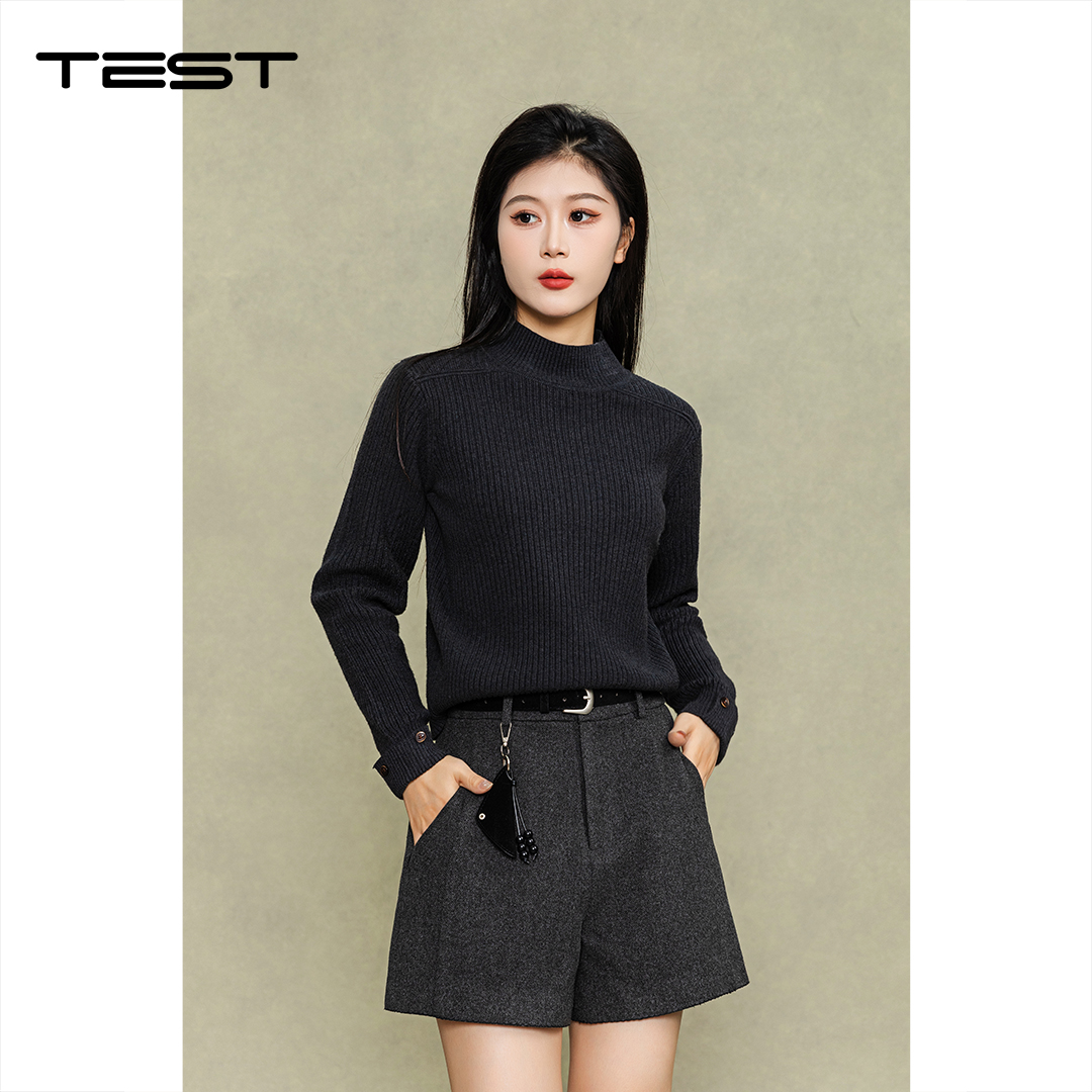 冬上新质感深灰毛呢通勤显瘦保暖短裤3254065